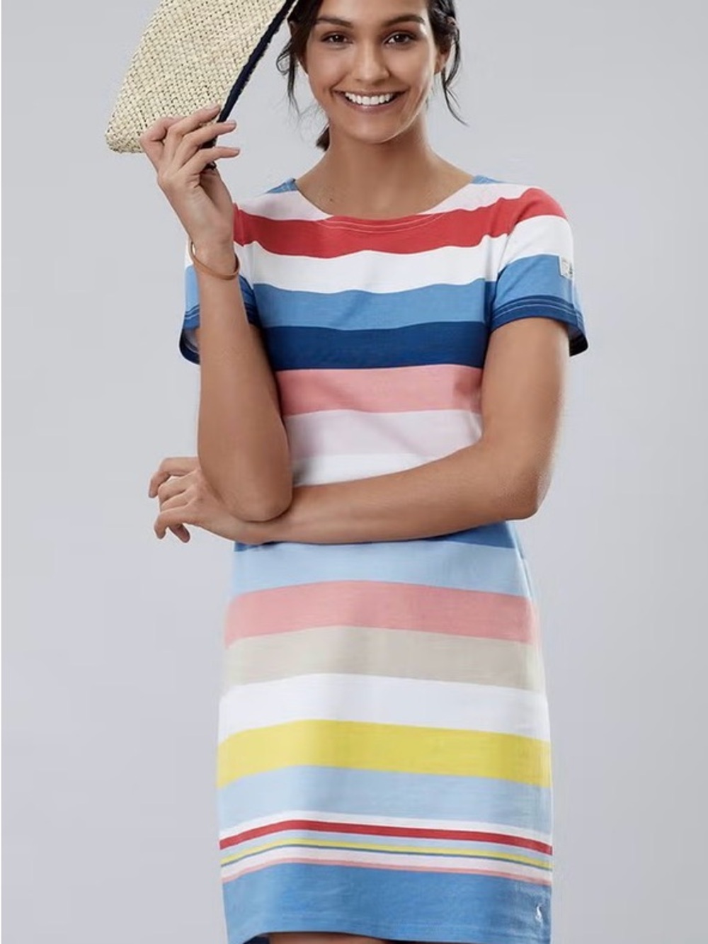 Joules Pink, White & Blue Striped Knit Dress